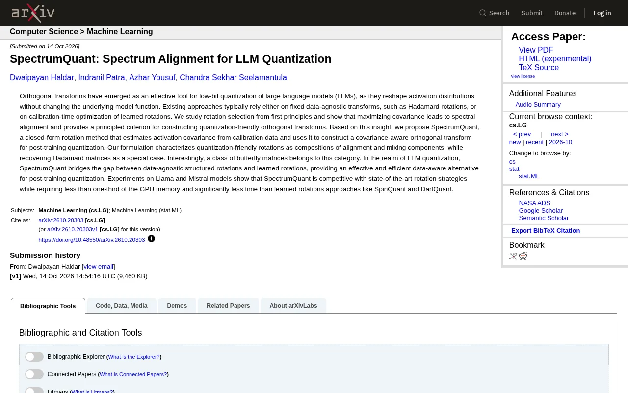SpectrumQuant: Spectral Alignment Makes LLM Quantization More Memory-Efficient