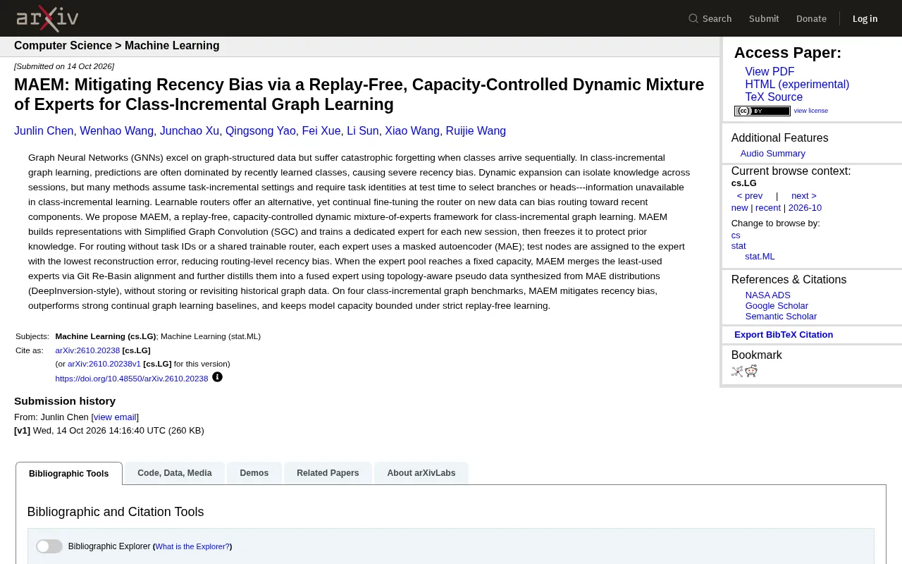 MAEM: Breaking Recency Bias in Graph Learning with Replay-Free Dynamic Mixture of Experts