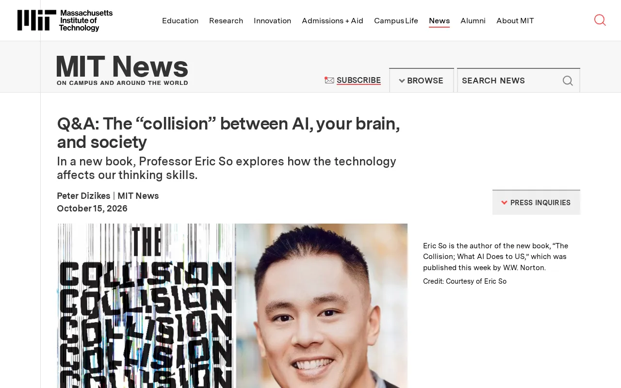 The "Collision" Between AI and the Human Brain: Professor Eric So on How Technology Is Reshaping Our Thinking