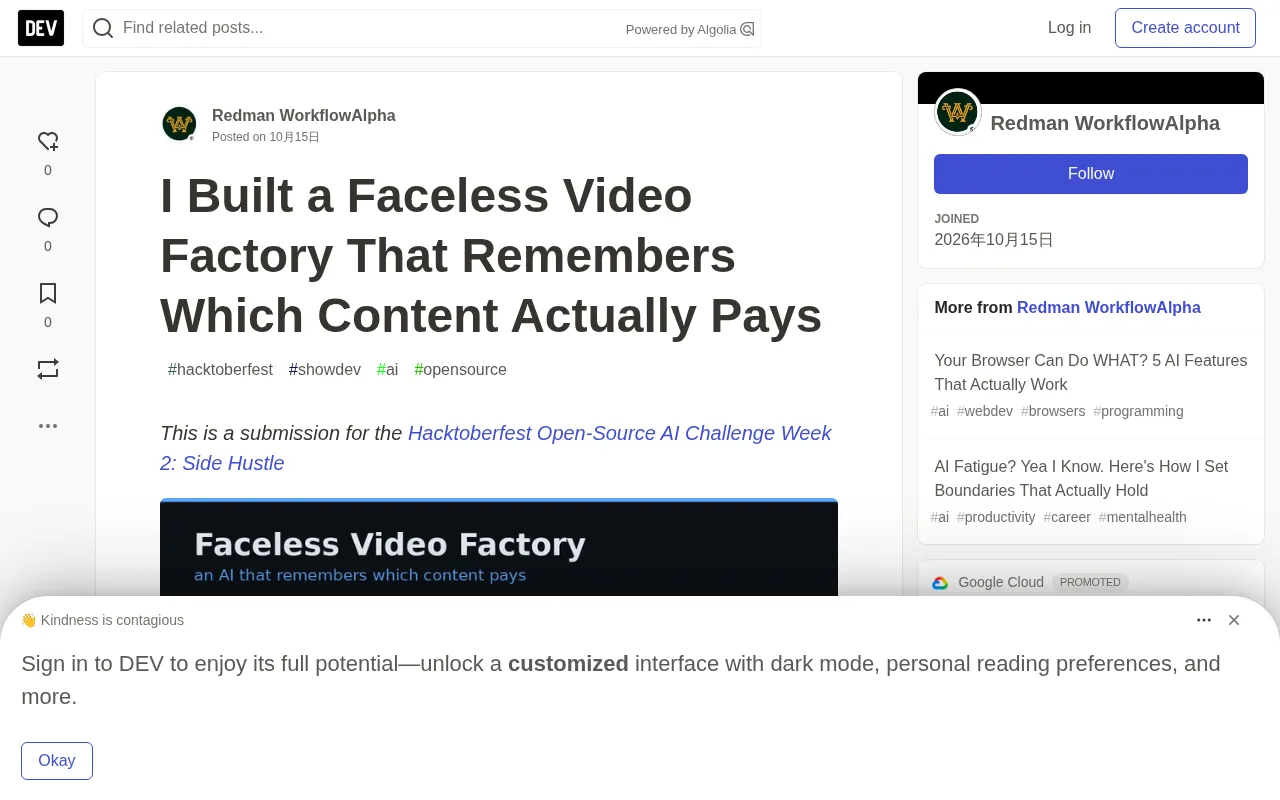 The Faceless Video Factory: Self-Evolving Content Creation with Persistent Memory