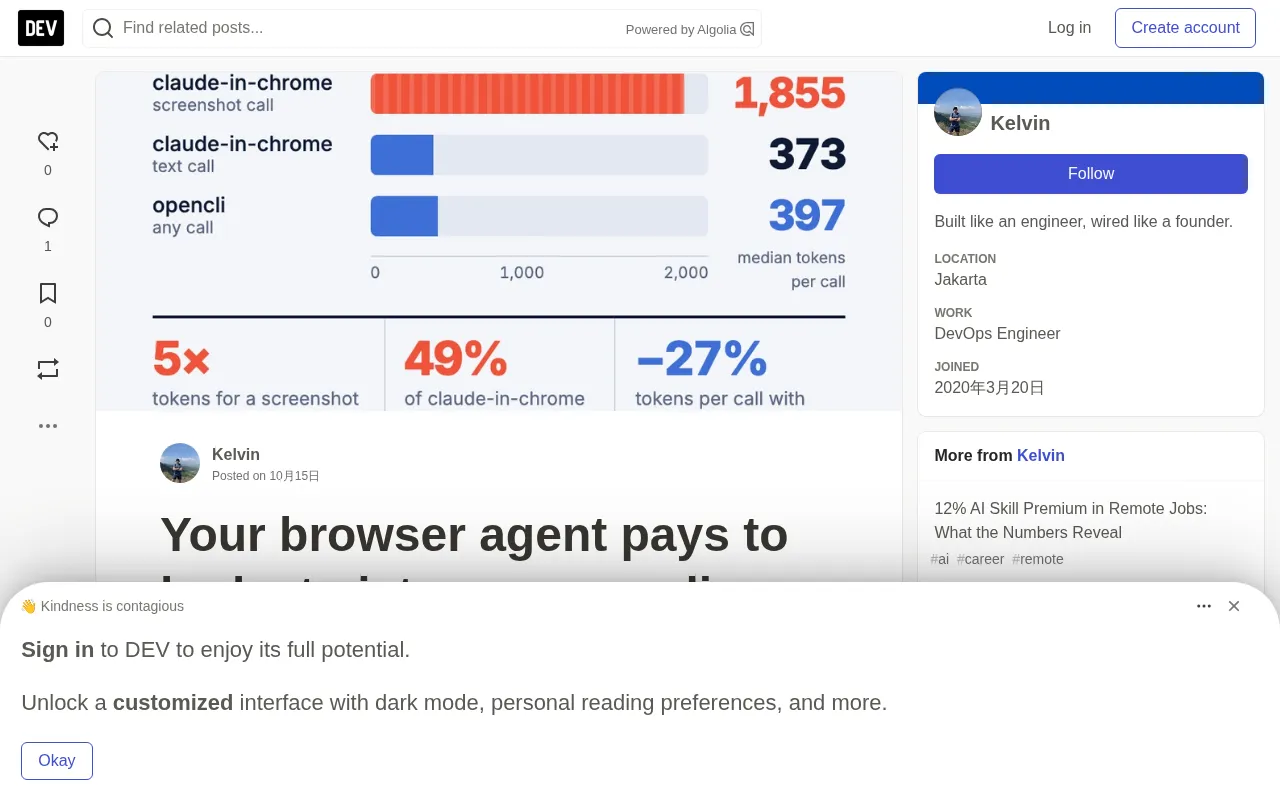 The Cost of Browser Agents Reading Screens: The Token Bill for opencli vs claude-in-chrome