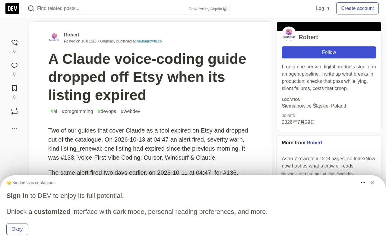 rss source: A Claude voice-coding guide dropped off Etsy when its listing expired
