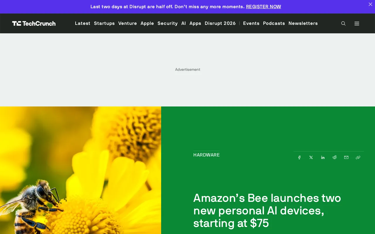Amazon's Bee Launches Two AI Hardware Devices: A Pocket AI Assistant Starting at $75