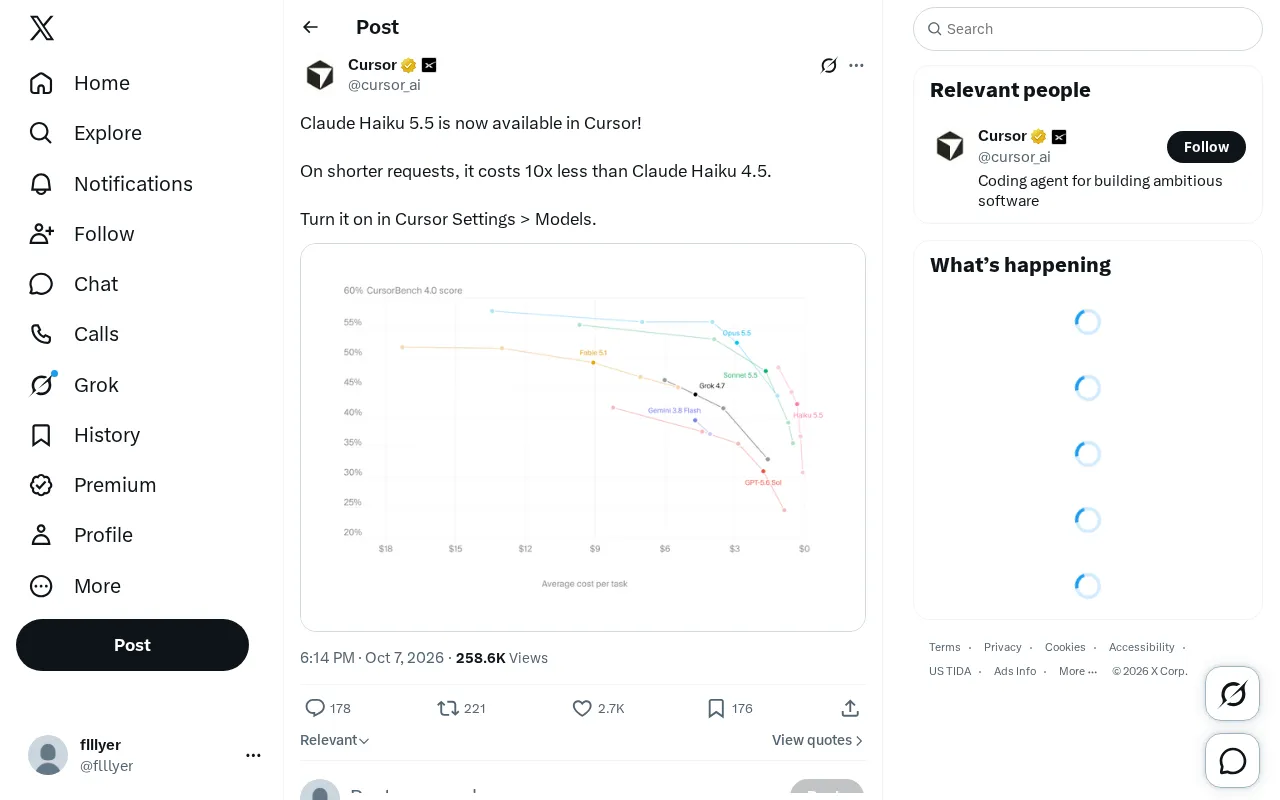 Claude Haiku 5.5 Lands on Cursor: Short-Request Costs Drop to 1/10