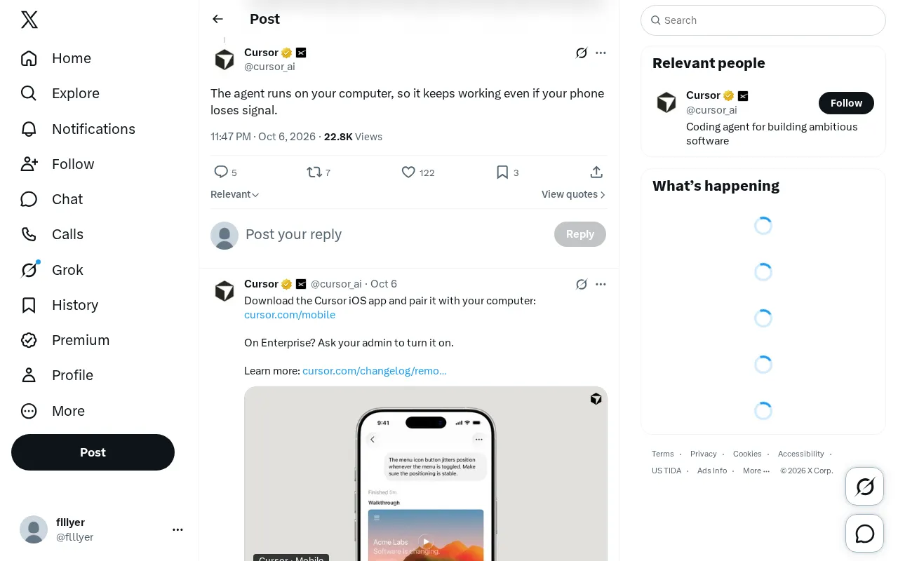 twitter source: The agent runs on your computer, so it keeps working even if your phone loses signal.