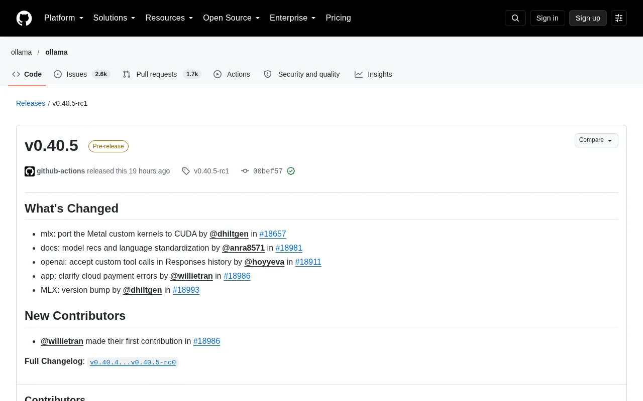 Ollama v0.40.5 Released: MLX Metal Kernels Ported to CUDA