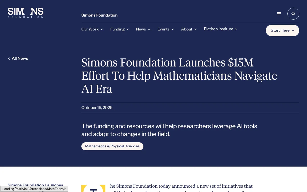 Simons Foundation Invests $15 Million to Help Mathematicians Adapt to the AI Era