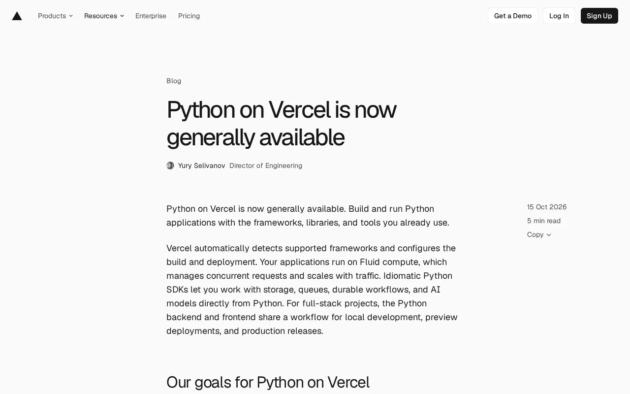Vercel Python Is Now GA: Native CPython Support and the Full Development Workflow