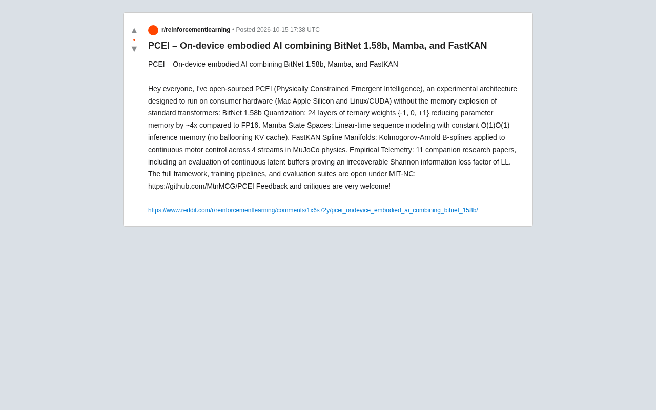 PCEI Goes Open Source: BitNet + Mamba + FastKAN Power On-Device Embodied Intelligence