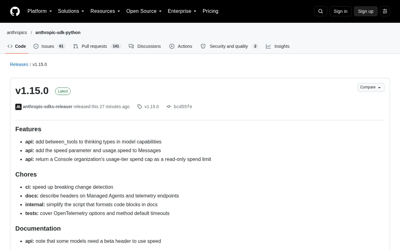Anthropic SDK v1.15.0 Update: Messages API Adds Speed Parameter