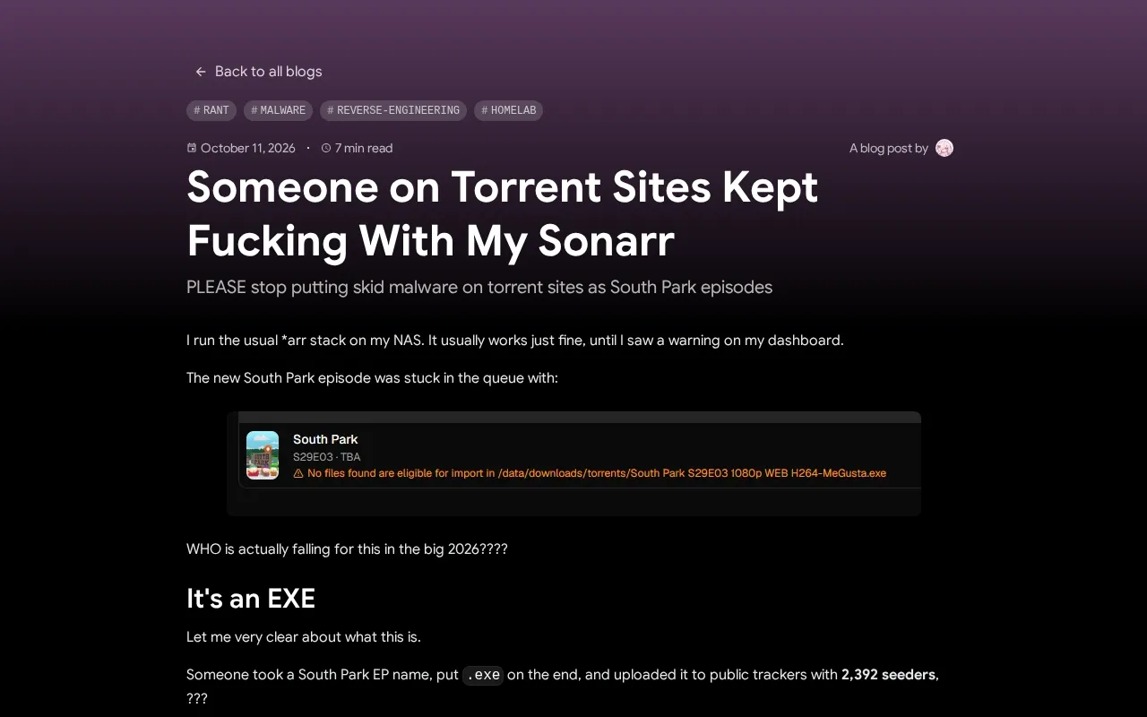 RSS feed screenshot: Sonarr index anomaly