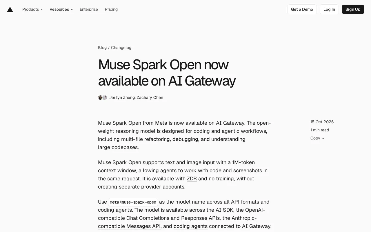 Meta Open-Sources Muse Spark Open on AI Gateway: A Million-Token Context Reasoning Model