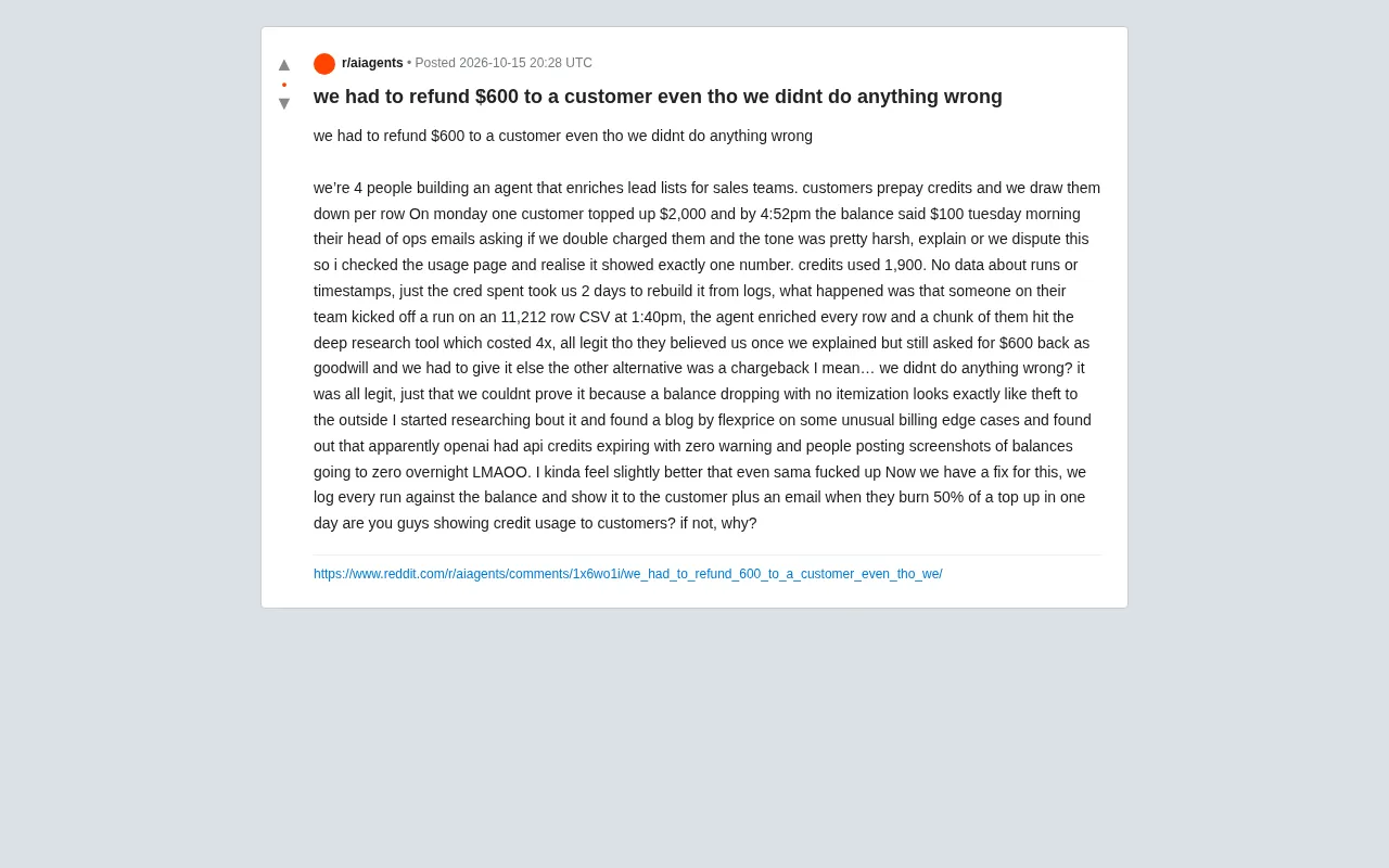 AI积分扣费无明细,团队被迫退款600美元