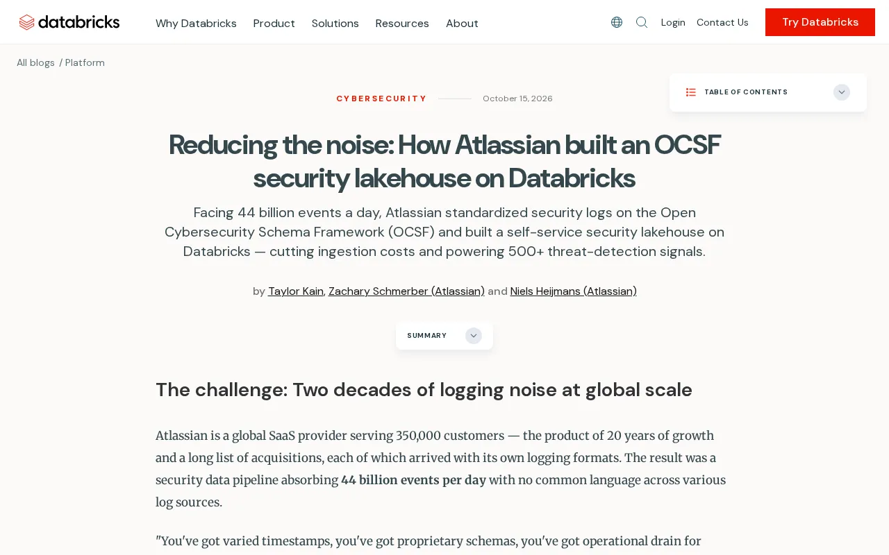 Atlassian Teams Up with Databricks: How an OCSF Security Lakehouse Cuts Through 20 Years of Log Noise