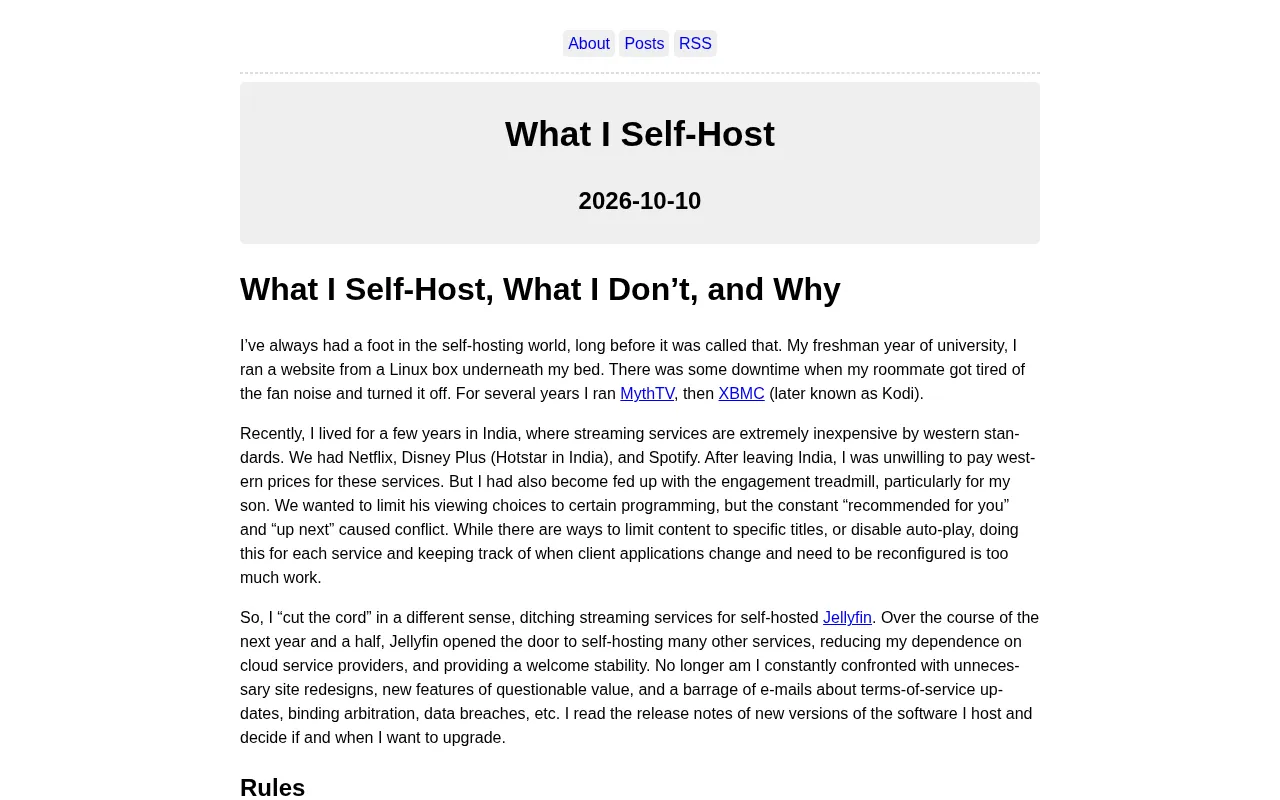Hacker News discussion on self-hosting practices