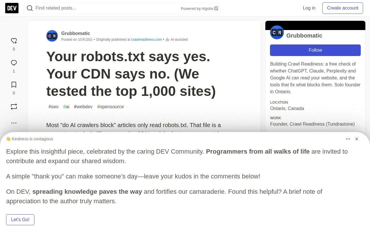 robots.txt Allows but CDN Denies: Real-World Test of AI Crawler Access Across a Thousand Sites