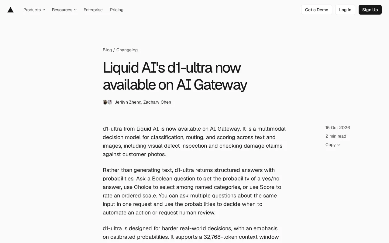 Liquid AI d1-ultra Lands on AI Gateway: A Multimodal Decision Model with Image Detection Support