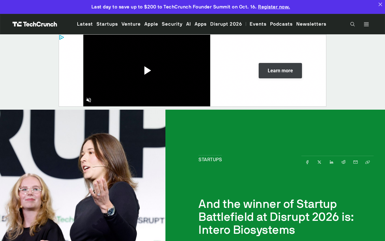 Intero Biosystems 赢得 Disrupt 2026 创业竞技场冠军