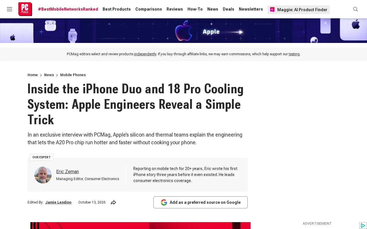 Apple Embeds Graphite Heat Pipe in iPhone Duo Hinge