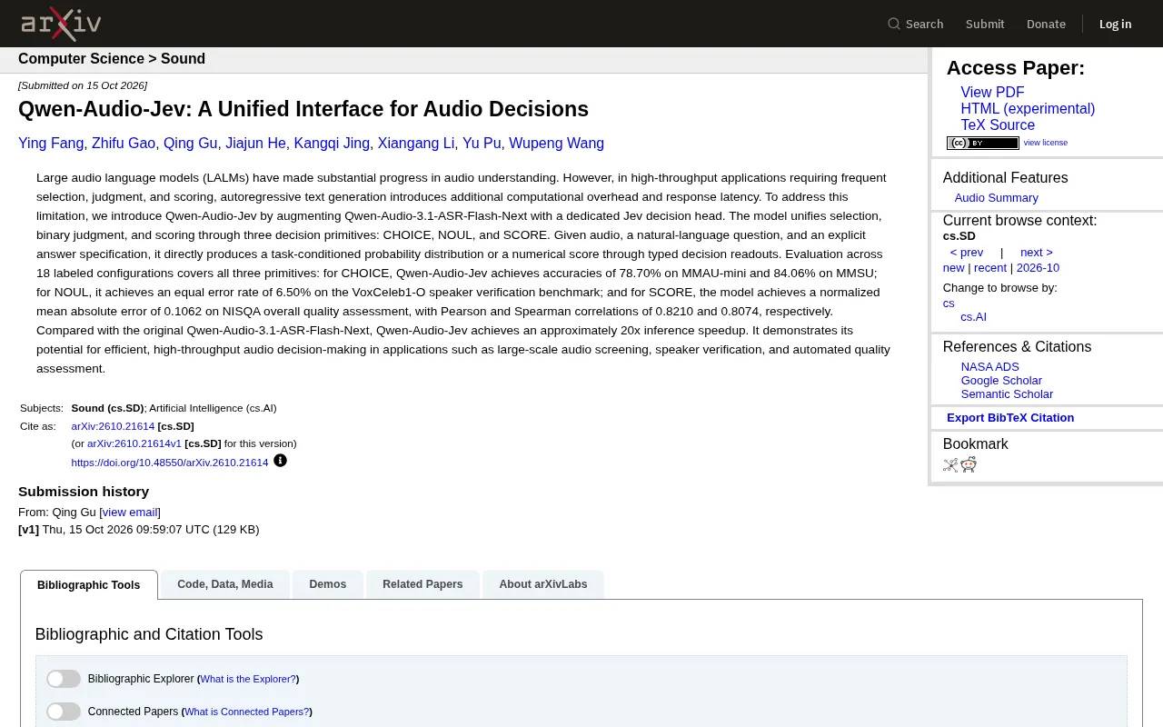 Qwen-Audio-Jev: A Unified Audio Decision Interface with 20x Faster Inference