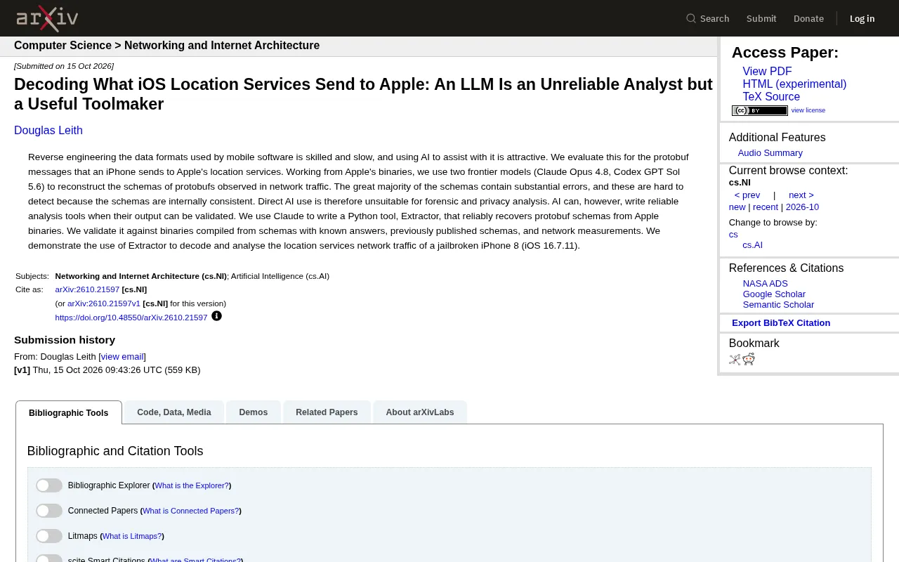 LLM Decoding iOS Location Data: An Unreliable Analyst, but a Useful Toolmaker