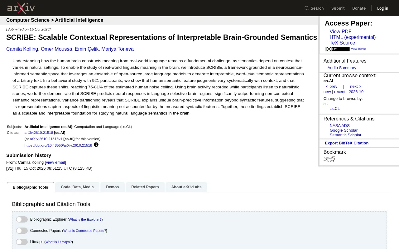 SCRIBE: Moving Brain Semantics Research from Bag-of-Words to Context