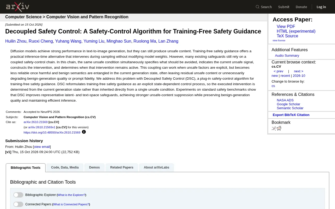 DSC Decoupled Safety Control: A New Training-Free Safety Guidance Algorithm for Diffusion Models