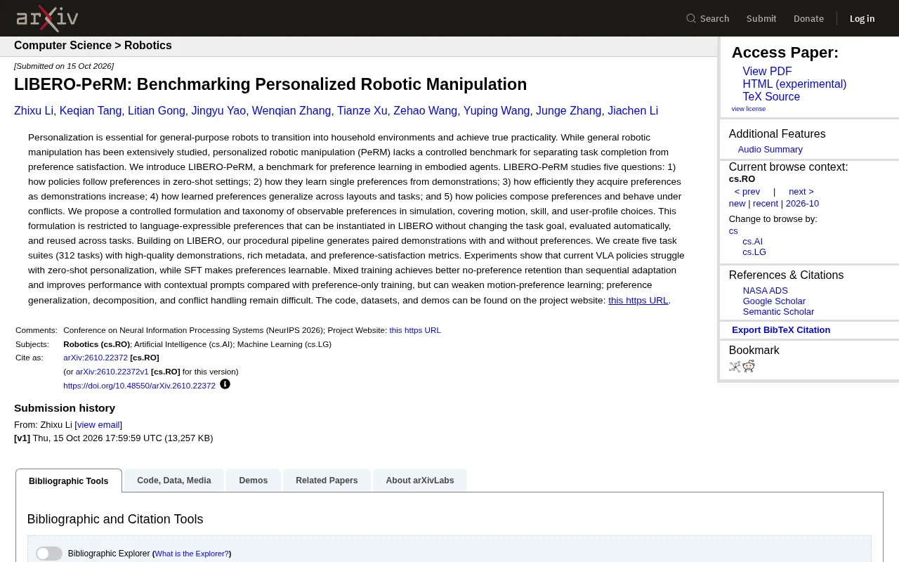 LIBERO-PeRM: The First Personalized Robotic Manipulation Benchmark Released