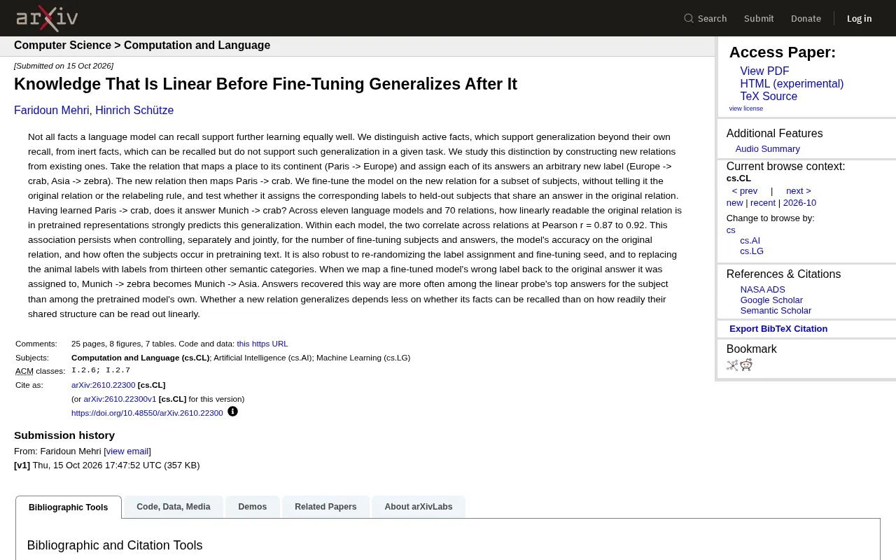 rss source: Knowledge That Is Linear Before Fine-Tuning Generalizes After It