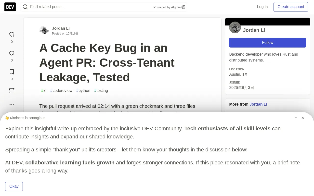 Cache Key Defects in an Agent PR: Cross-Tenant Leakage and Test Verification