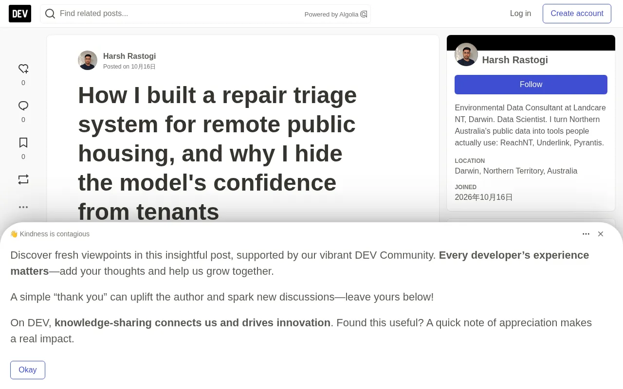 rss source: How I built a repair triage system for remote public housing, and why I hide the model's confidence