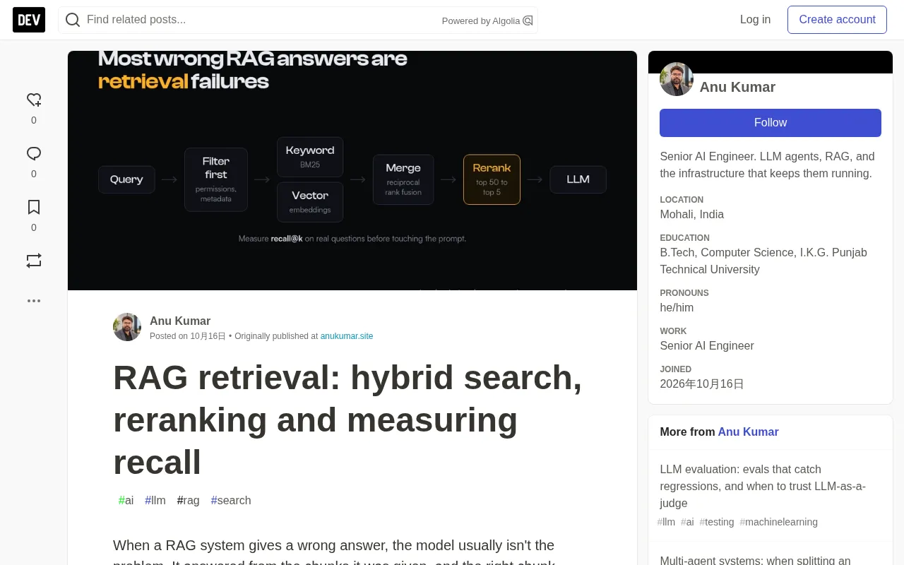 RAG Retrieval Optimization in Practice: Hybrid Search, Reranking, and Recall Evaluation