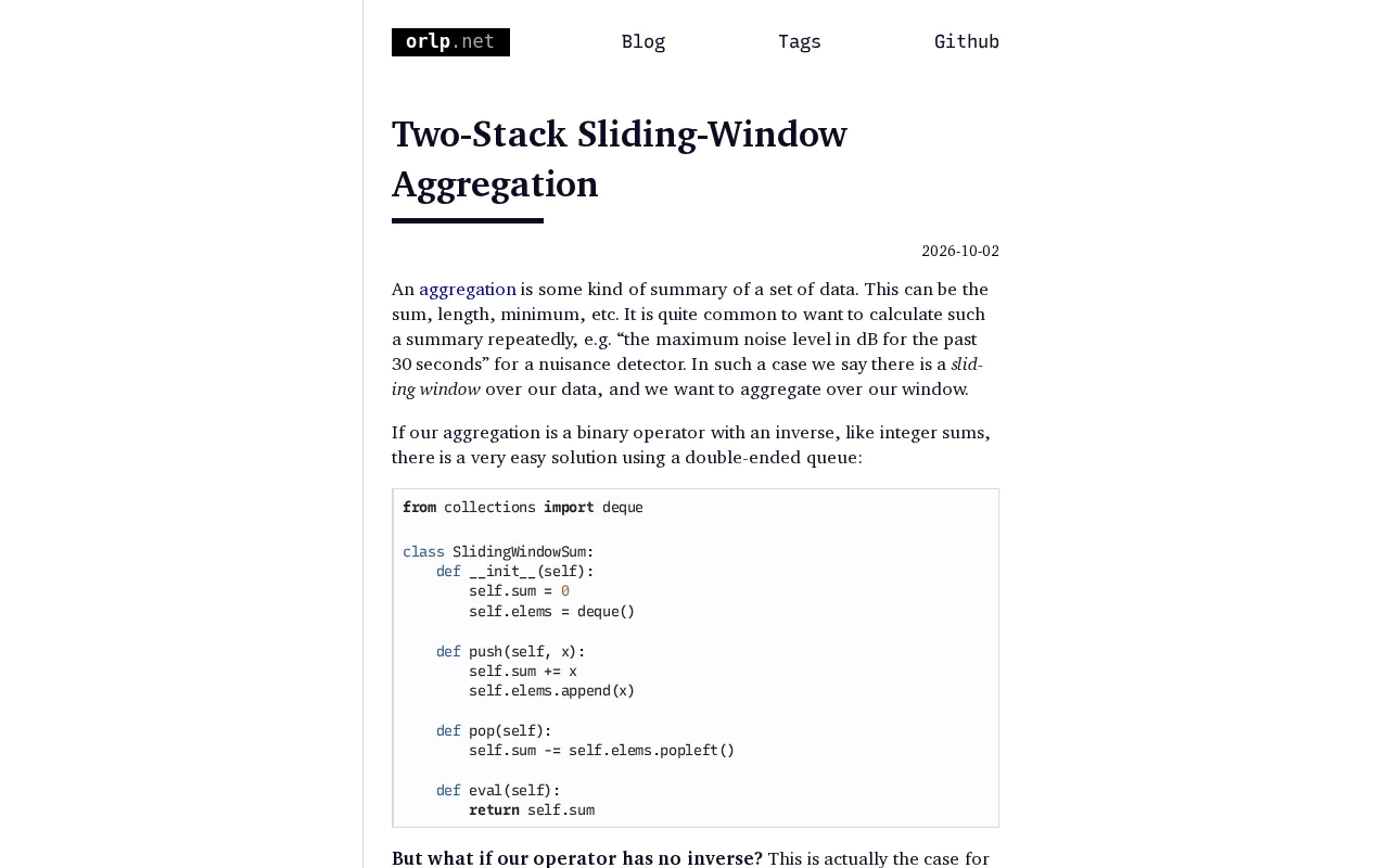 Two-Stack Sliding-Window Aggregation: A Classic Streaming Algorithm