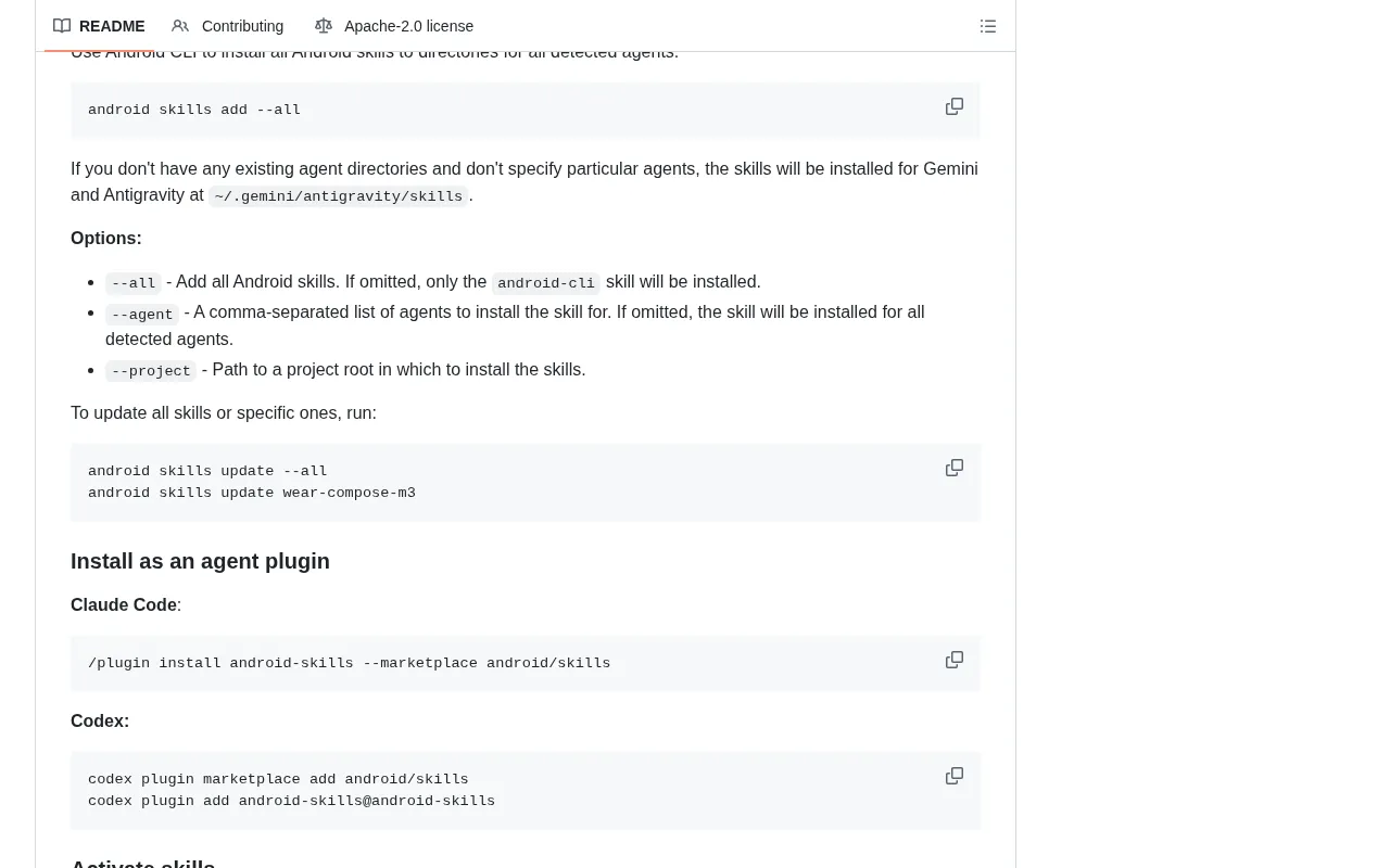 github source: android/skills