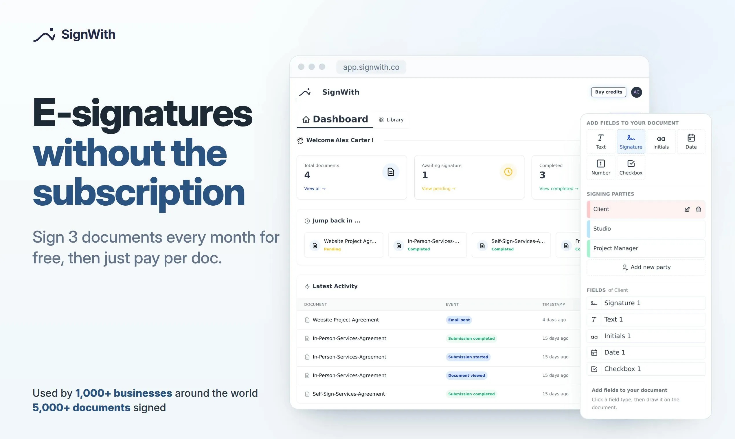 SignWith: Pay-Per-Document E-Signatures, Say Goodbye to Subscriptions
