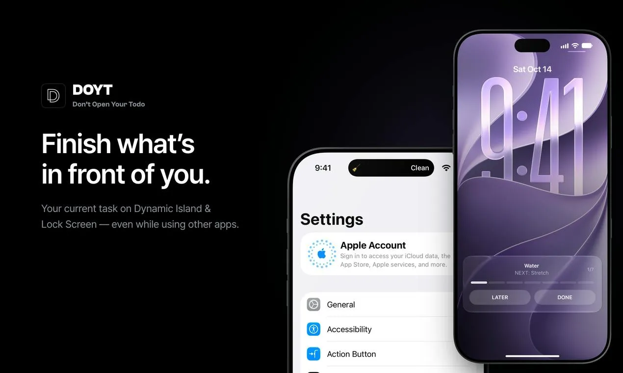 DOYT: The iOS App That Pins Your To-Dos to the Dynamic Island — Complete Them Without Opening the App