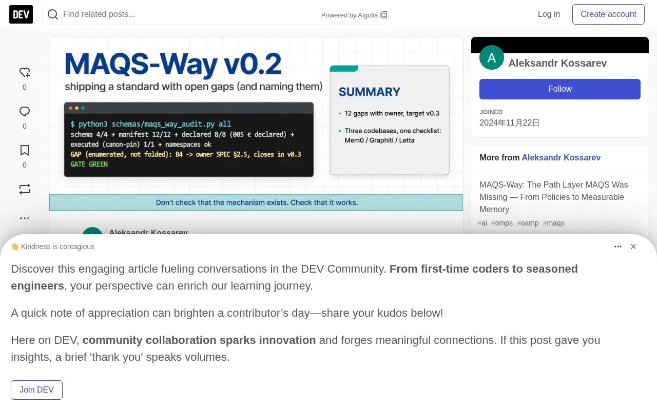 MAQS-Way v0.2 Released: Setting Verifiable Standards for AI Long-Term Memory