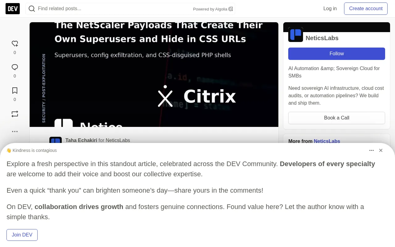 NetScaler Zero-Day Attack Chain: Self-Created Superuser, CSS-Disguised WebShell, and Evidence Destruction