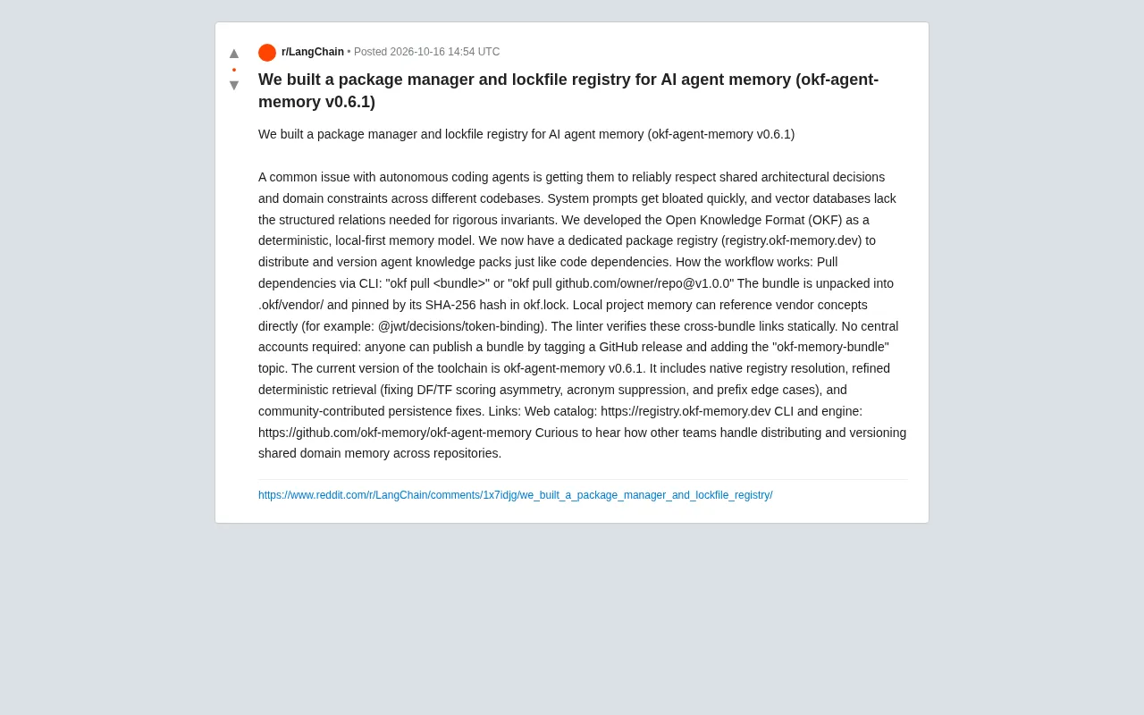 OKF: A Package Manager and Lock File for AI Agent Memory