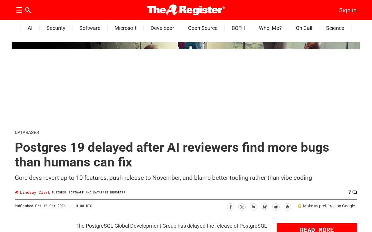 AI Reviewers Surface a Flood of Bugs, Forcing Postgres 19 to Delay Release