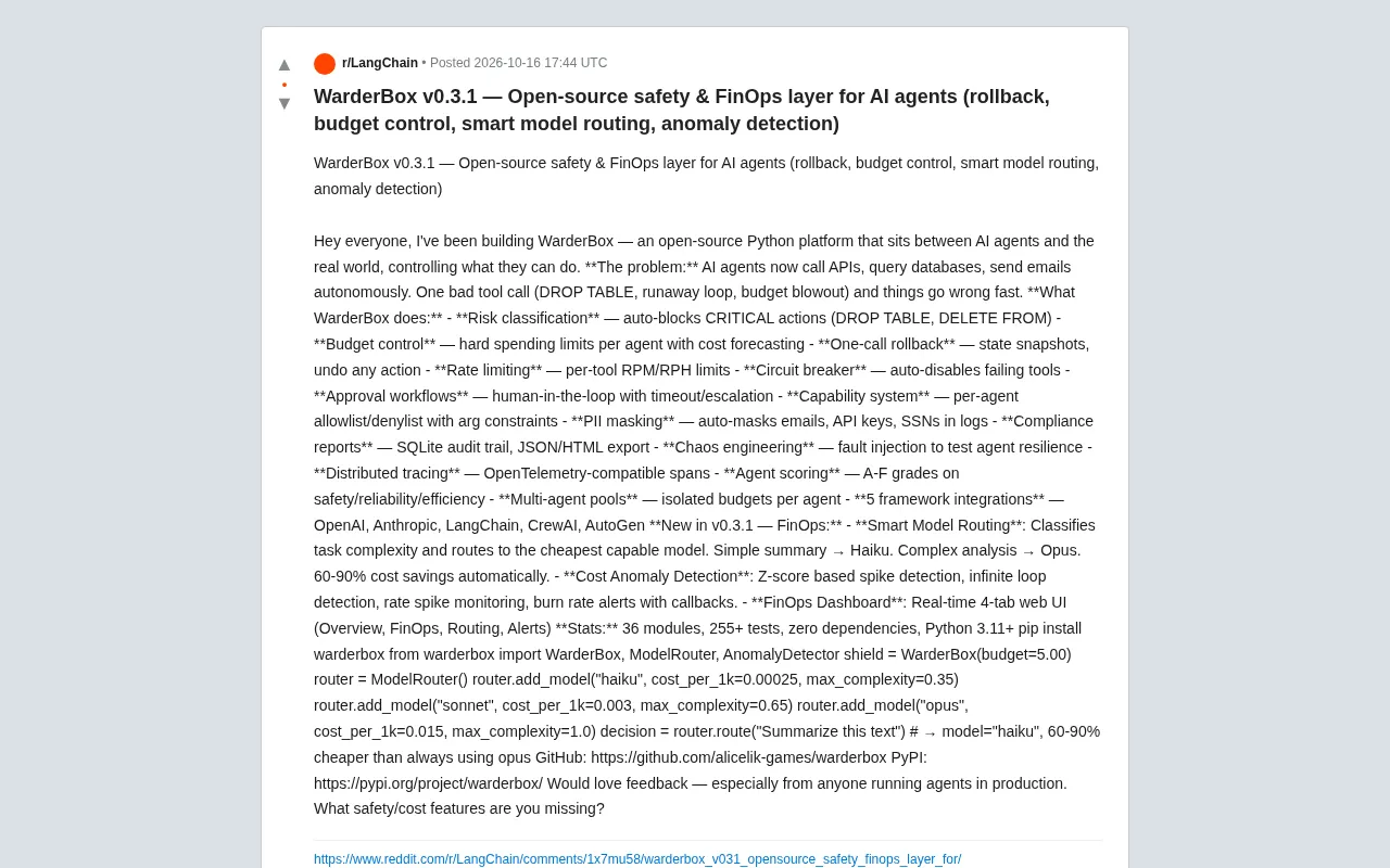 WarderBox v0.3.1: Adding a Security and FinOps Control Layer to AI Agents