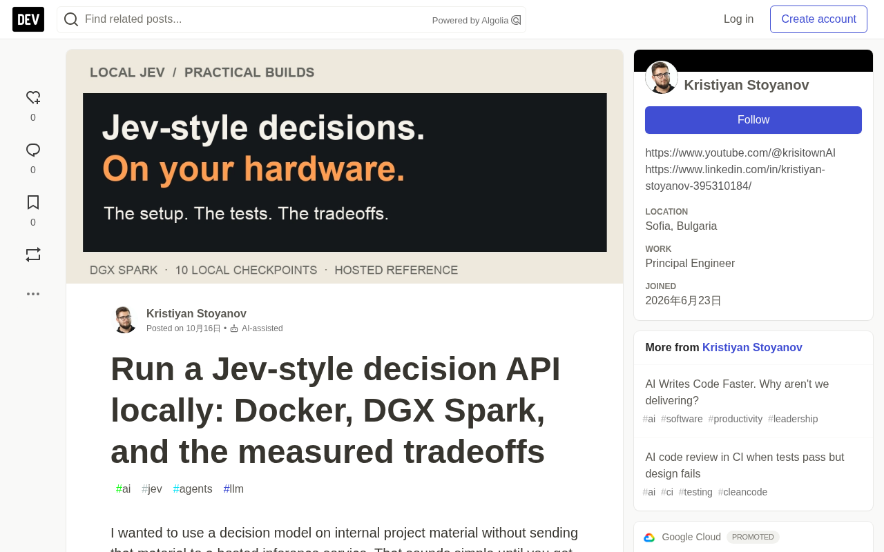 Local Deployment of a Jev-Style Decision API: Docker and DGX Spark in Practice