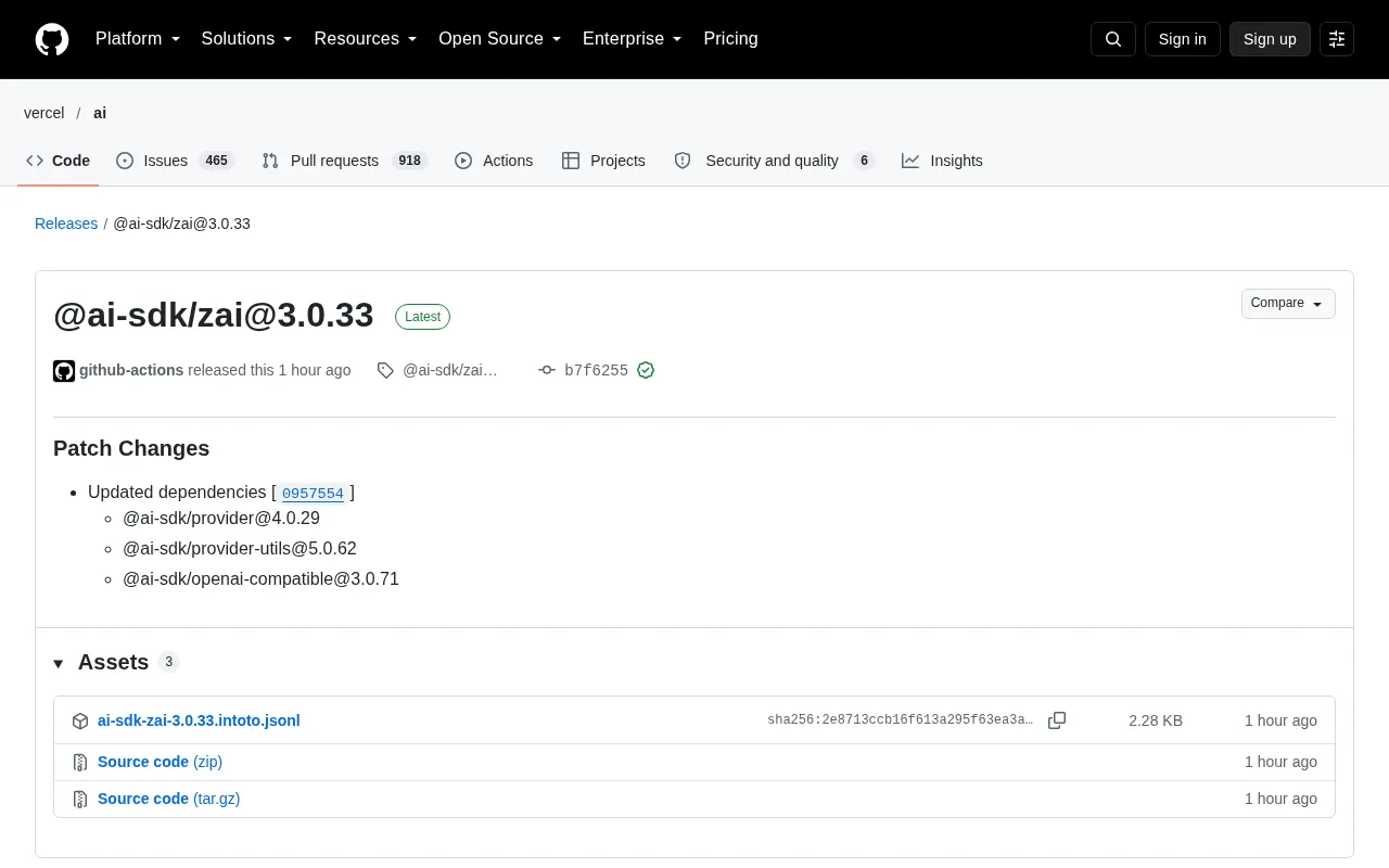 @ai-sdk/zai 3.0.33 Release: A Breakdown of the Dependency Patch Update