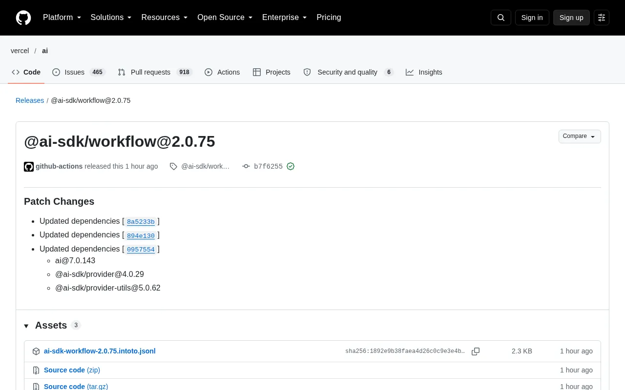 @ai-sdk/workflow 2.0.75 Released: AI SDK Workflow Patch Update