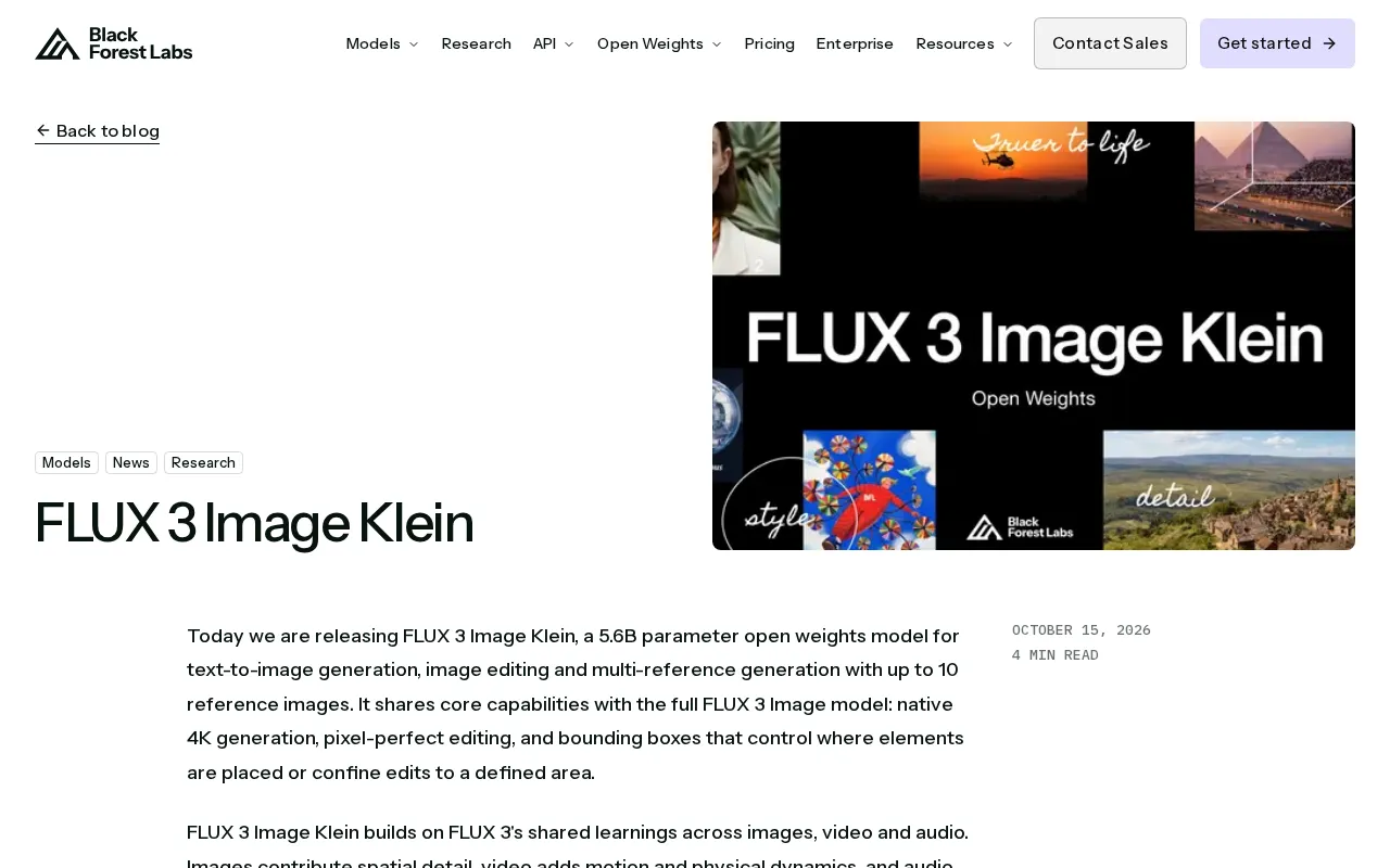 Flux 3 Image Klein Open-Source Release: A 5.6B Parameter Image Generation Model