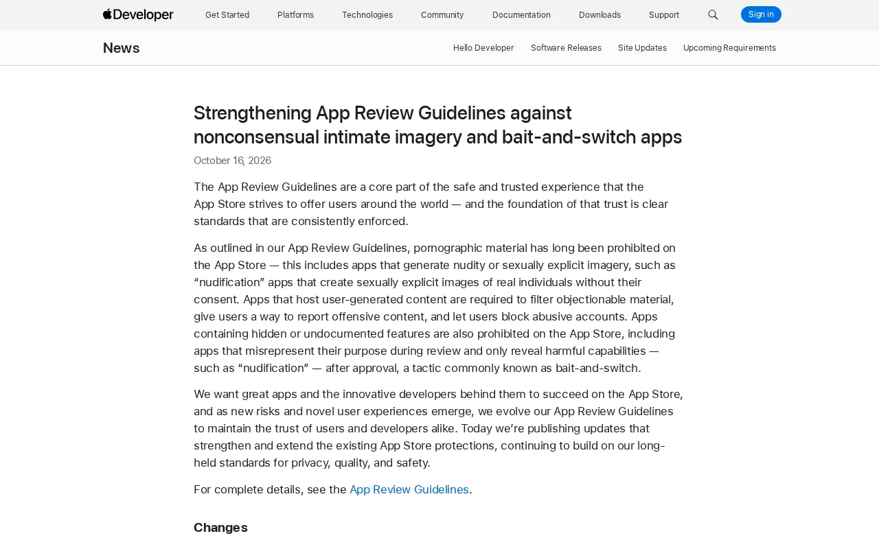 rss source: Strengthening App Review Guidelines against nonconsensual intimate imagery and bait-and-switch apps