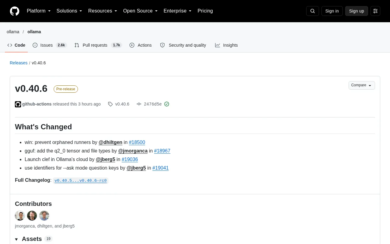 Ollama v0.40.6 Released: Adds q2_0 Quantization and Improves Windows Stability