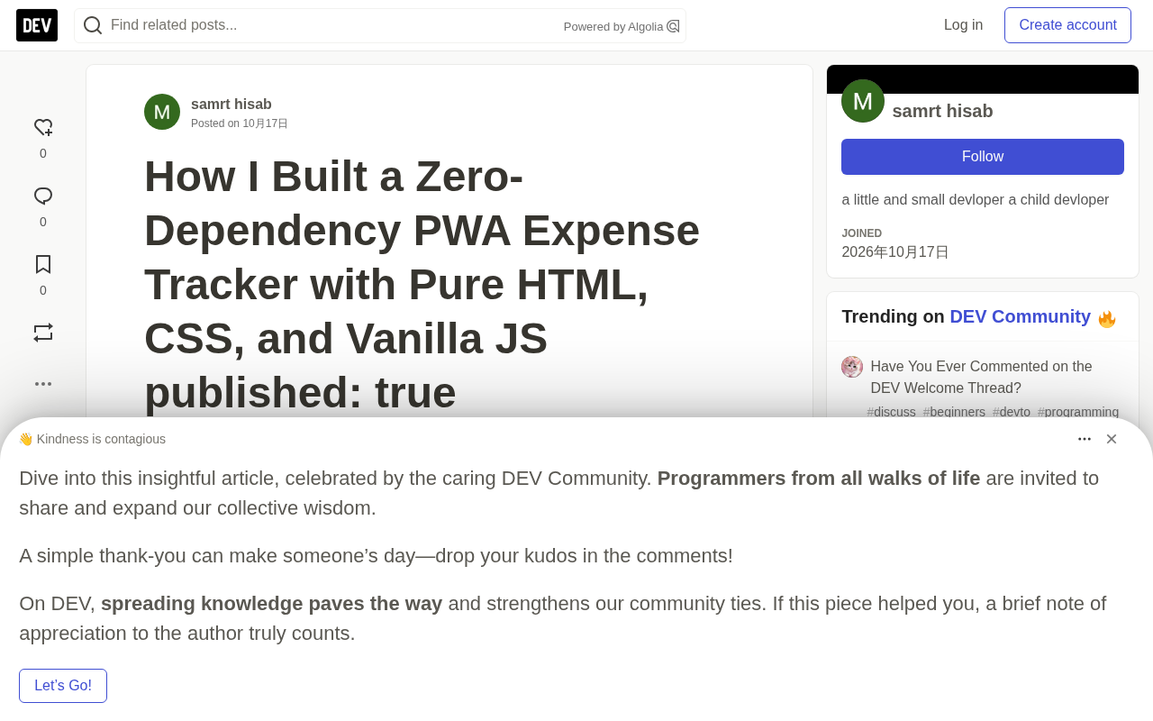 Zero-Dependency PWA Expense Tracker: A Pure HTML/CSS/JS Case Study