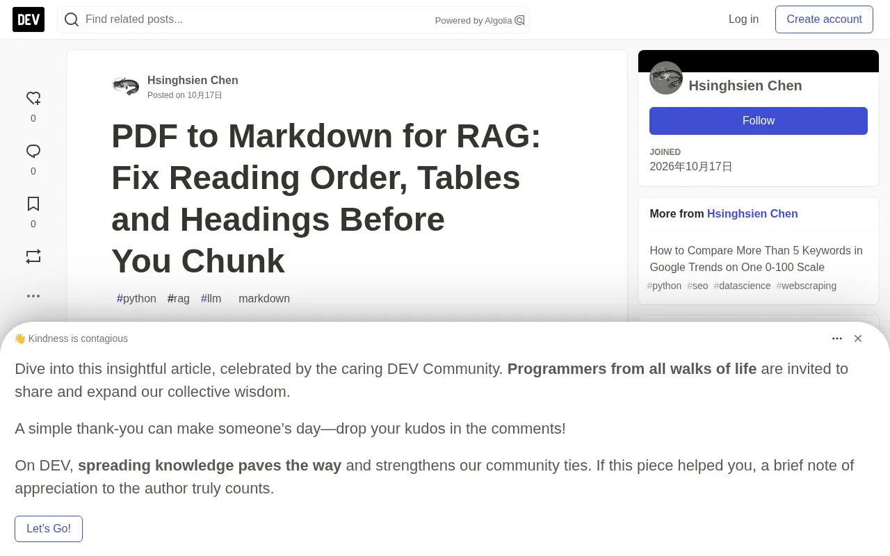 PDF to Markdown: Fixing Reading Order and Tables Before RAG Chunking