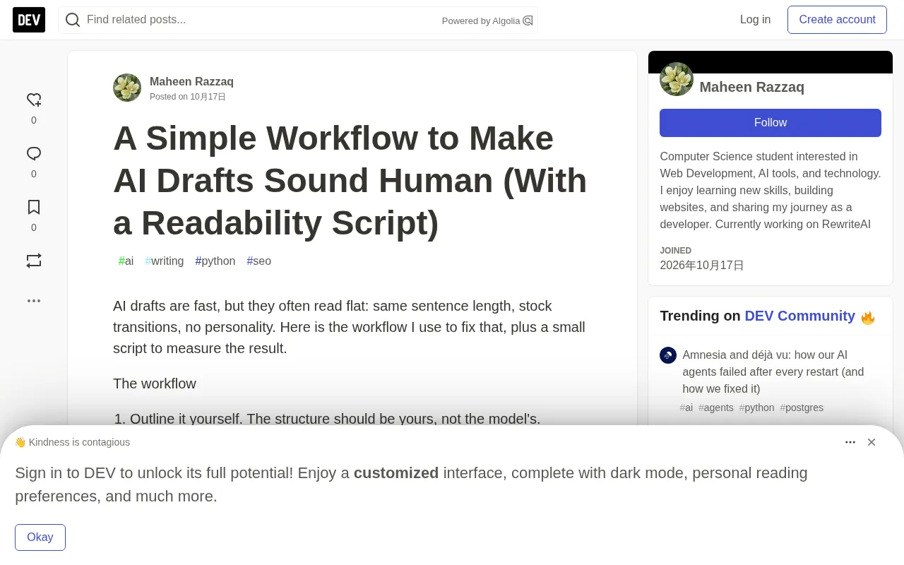 Making AI Drafts Sound More Human: A Tested Workflow and Readability Script